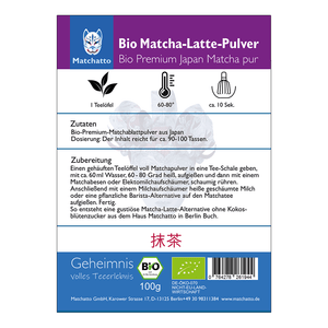 Bio Matcha Latte Pulver Pur Etikett