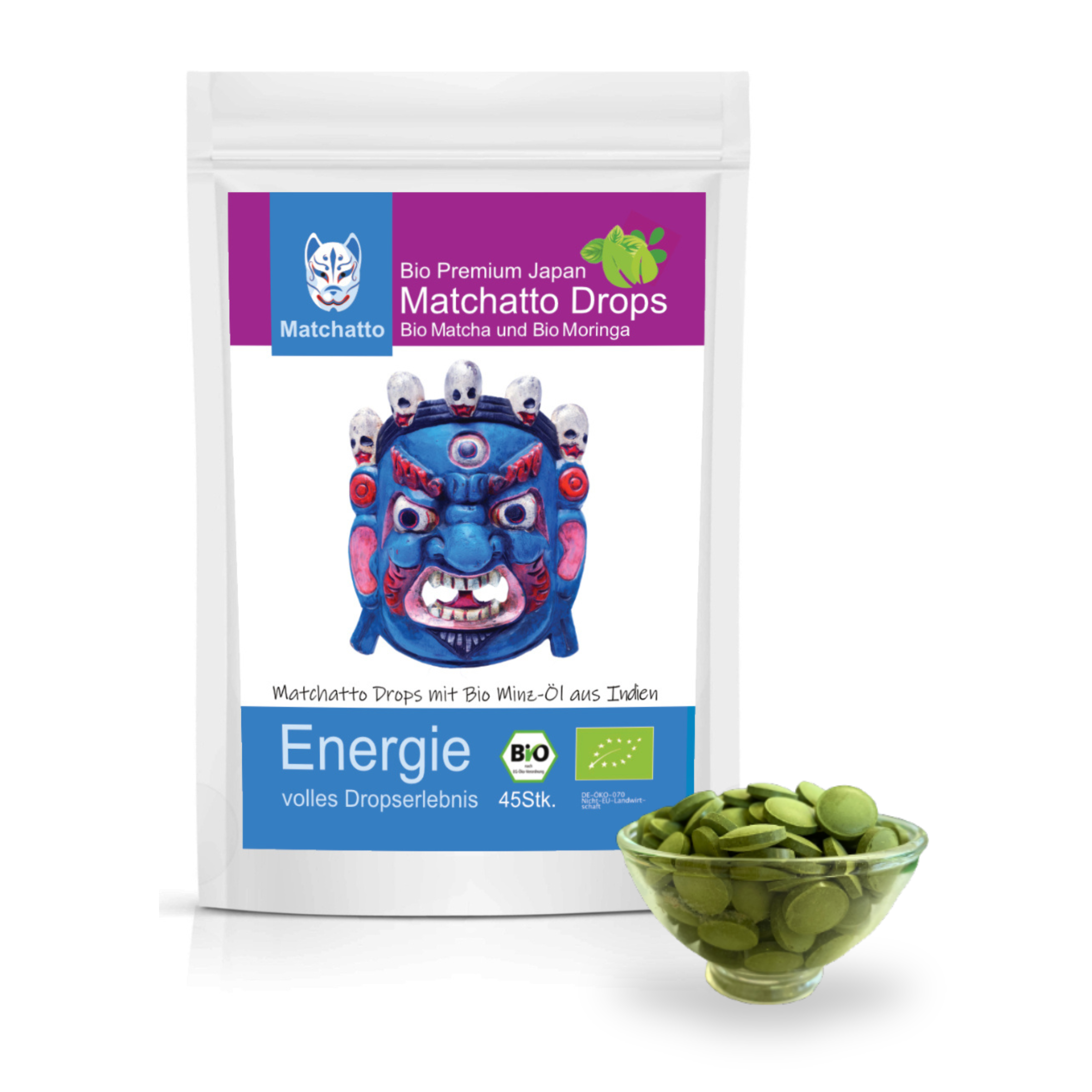 Matcha Drops Minze Presslinge Bio 180 Stück