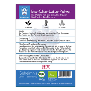 Bio Chai Latte Pulver Etikett