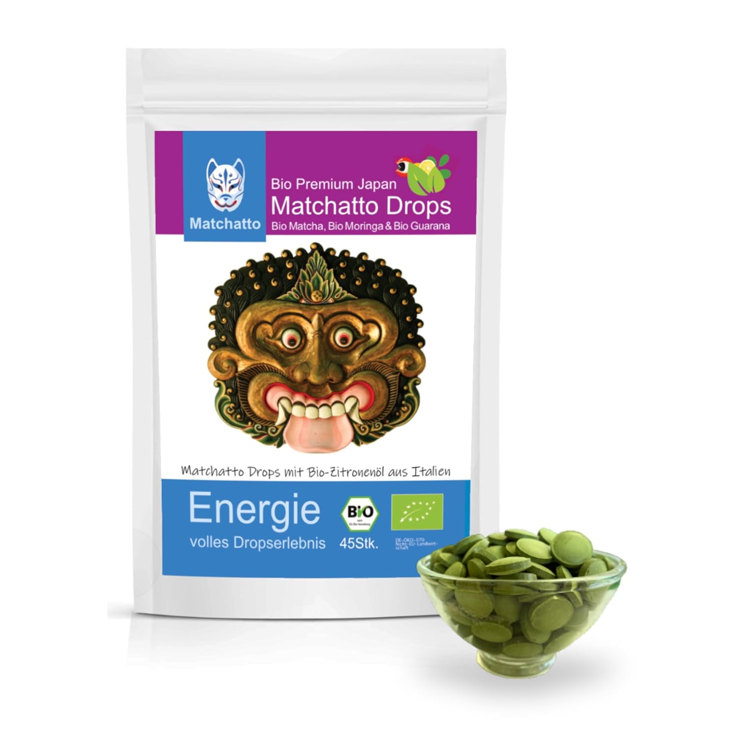 Matcha Drops Guarana & Zitrone Presslinge Bio