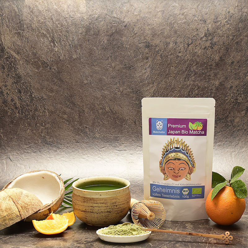Matcha Tee mit Orange und Kokoszucker