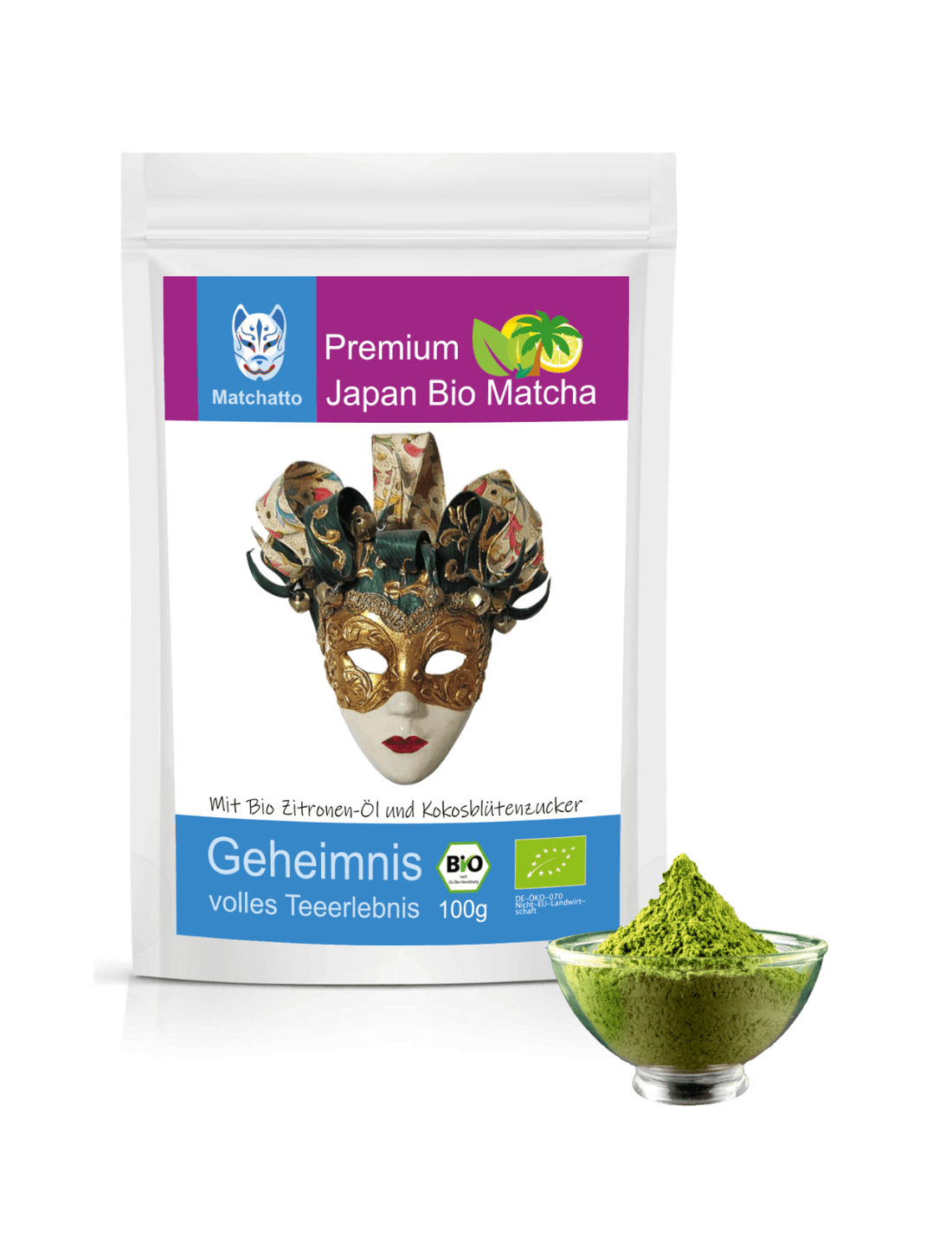 Matcha mit Zitrone und Kokoszucker